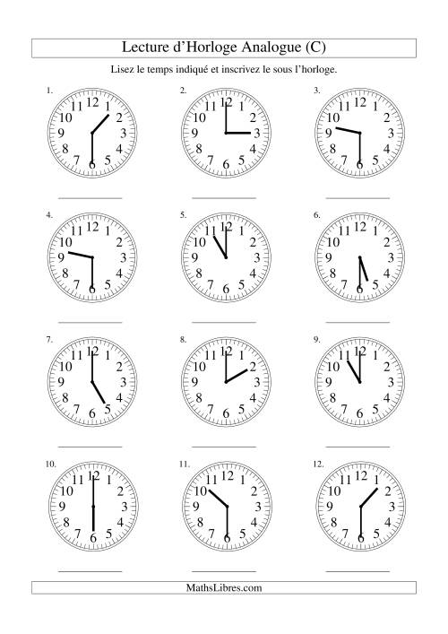 Lecture d'horloge analogue (intervalles 30 minutes) (C)