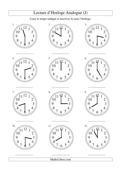 Lecture d'horloge analogue (intervalles 30 minutes) (J)