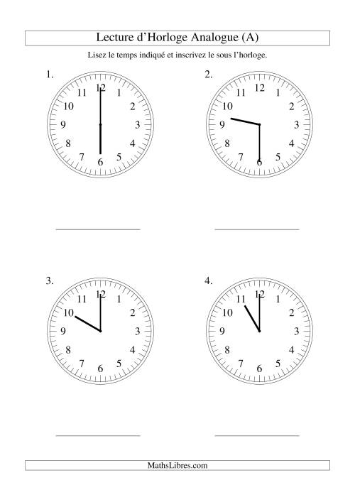 Lecture d'horloge analogue (intervalles 30 minutes) (Gros Caractères)