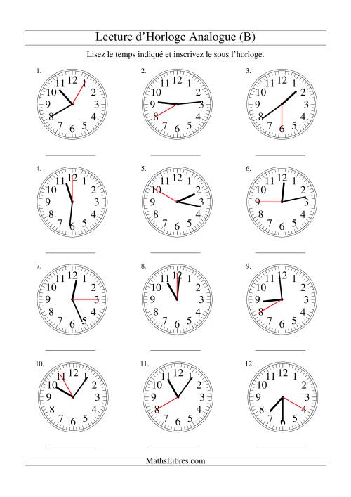 Lecture d'horloge analogue (intervalles 5 secondes) (B)