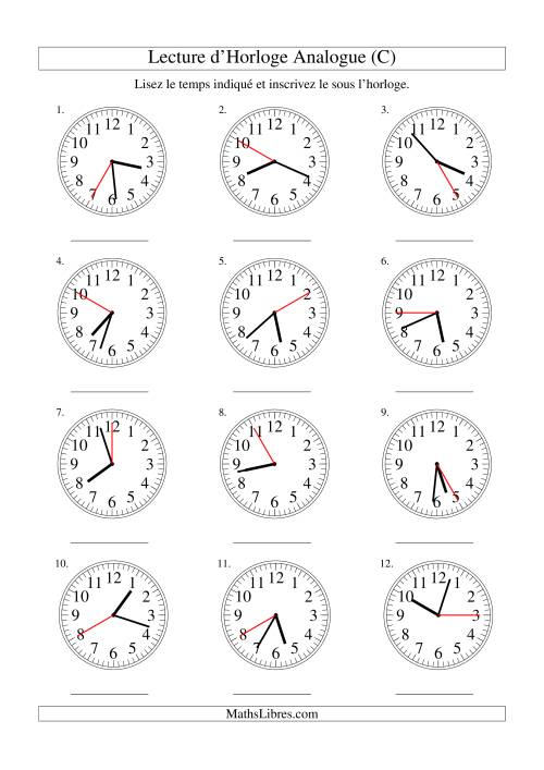 Lecture d'horloge analogue (intervalles 5 secondes) (C)