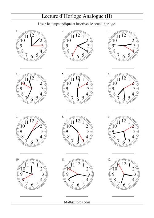 Lecture d'horloge analogue (intervalles 5 secondes) (H)
