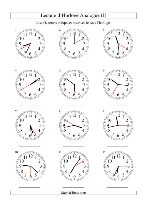 Lecture d'horloge analogue (intervalles 5 secondes) (J)