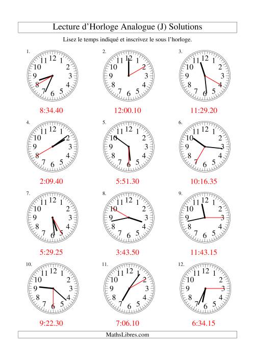 Lecture d'horloge analogue (intervalles 5 secondes) (J) page 2