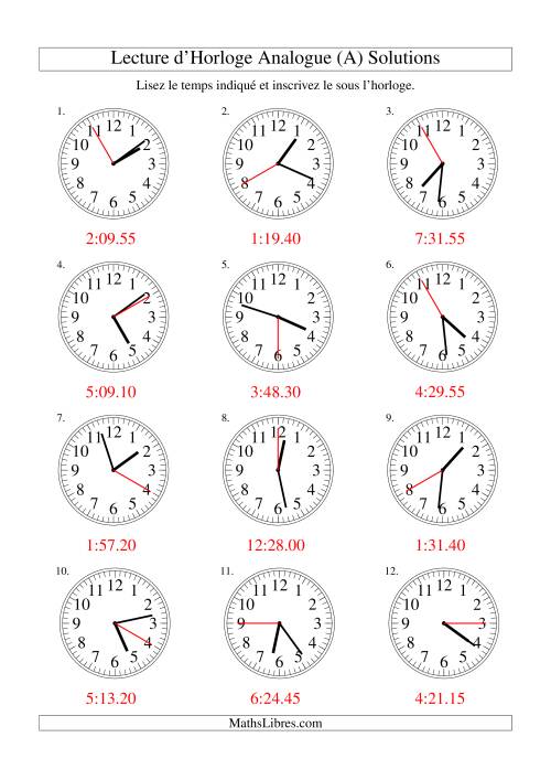 Lecture d'horloge analogue (intervalles 5 secondes) (Tout) page 2