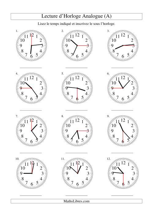 Lecture d'horloge analogue (intervalles 15 secondes) (A)