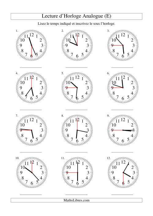 Lecture d'horloge analogue (intervalles 15 secondes) (E)