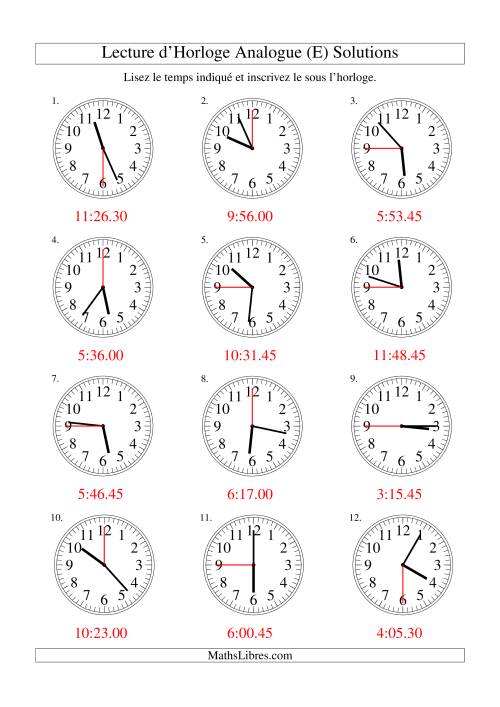 Lecture d'horloge analogue (intervalles 15 secondes) (E) page 2