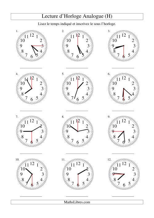 Lecture d'horloge analogue (intervalles 15 secondes) (H)