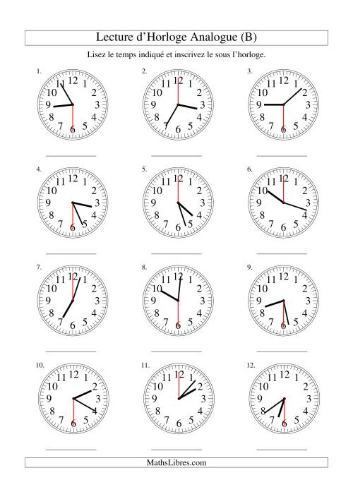 Lecture d'horloge analogue (intervalles 30 secondes) (B)