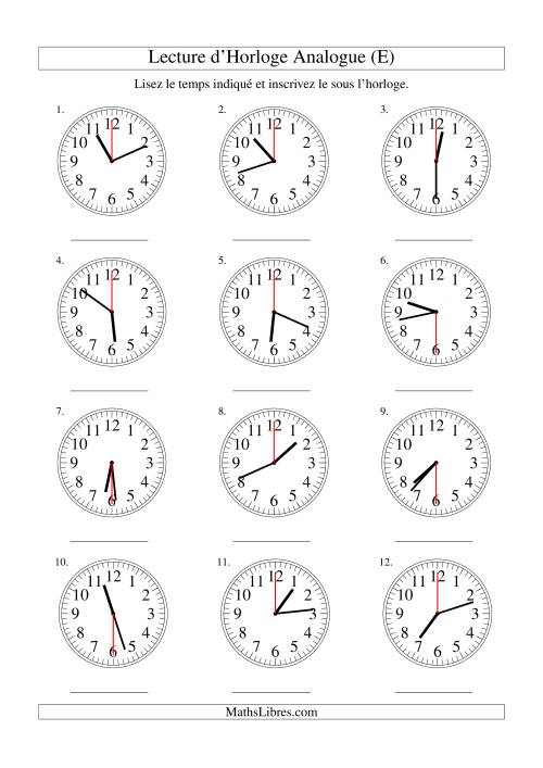 Lecture d'horloge analogue (intervalles 30 secondes) (E)