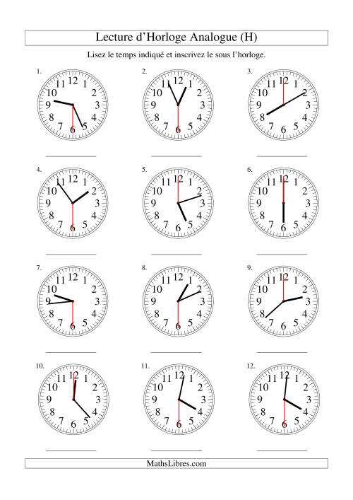 Lecture d'horloge analogue (intervalles 30 secondes) (H)