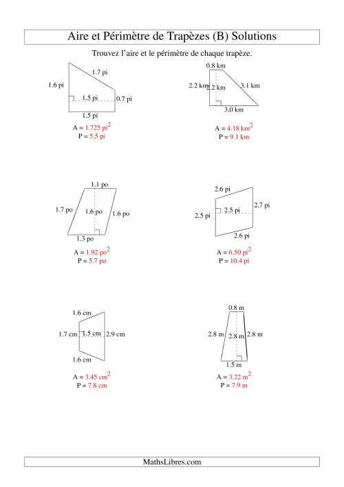 Aire et périmètre de trapèzes (jusqu'à 1 décimale; variation 1-5) (B) page 2