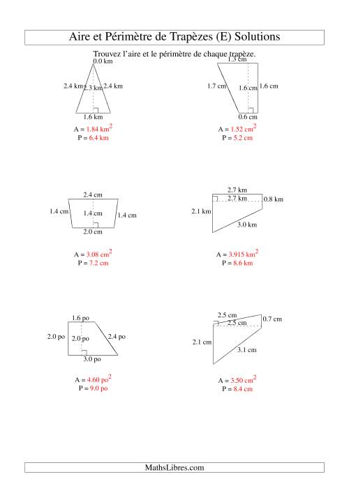 Aire et périmètre de trapèzes (jusqu'à 1 décimale; variation 1-5) (E) page 2