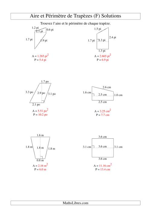Aire et périmètre de trapèzes (jusqu'à 1 décimale; variation 1-5) (F) page 2