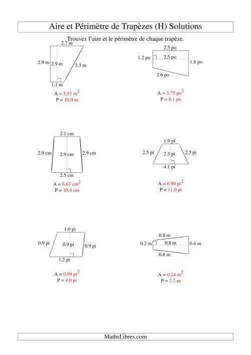 Aire et périmètre de trapèzes (jusqu'à 1 décimale; variation 1-5) (H) page 2