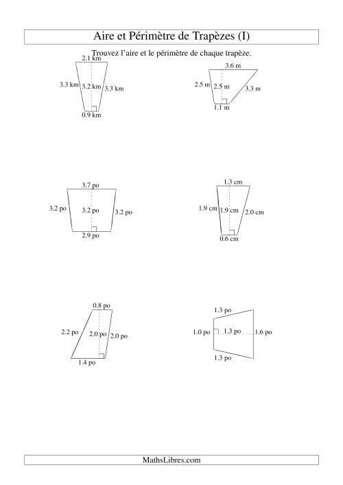 Aire et périmètre de trapèzes (jusqu'à 1 décimale; variation 1-5) (I)