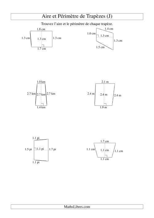 Aire et périmètre de trapèzes (jusqu'à 1 décimale; variation 1-5) (J)