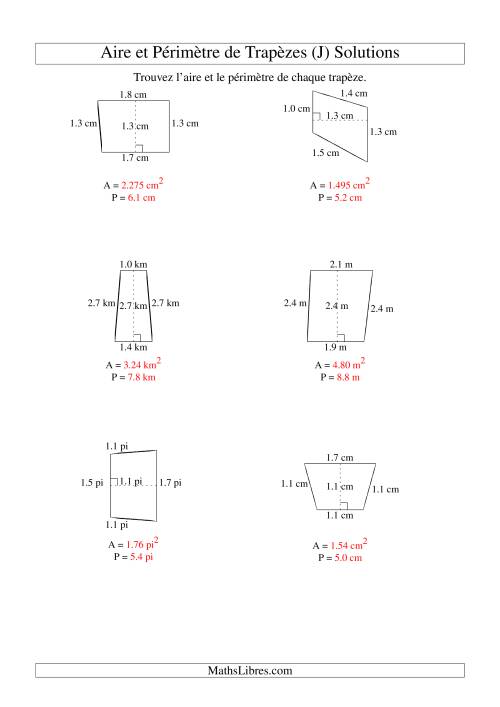 Aire et périmètre de trapèzes (jusqu'à 1 décimale; variation 1-5) (J) page 2