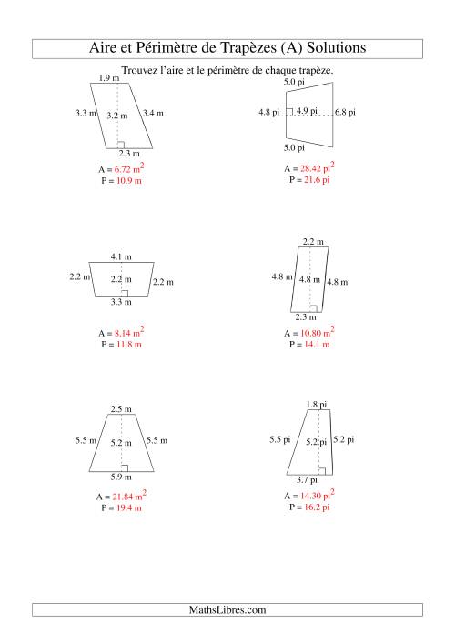 Aire et périmètre de trapèzes (jusqu'à 1 décimale; variation 1-9) (A) page 2