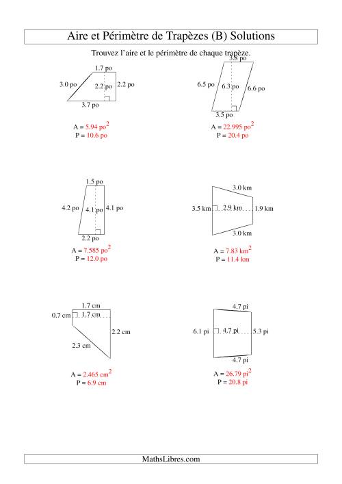 Aire et périmètre de trapèzes (jusqu'à 1 décimale; variation 1-9) (B) page 2