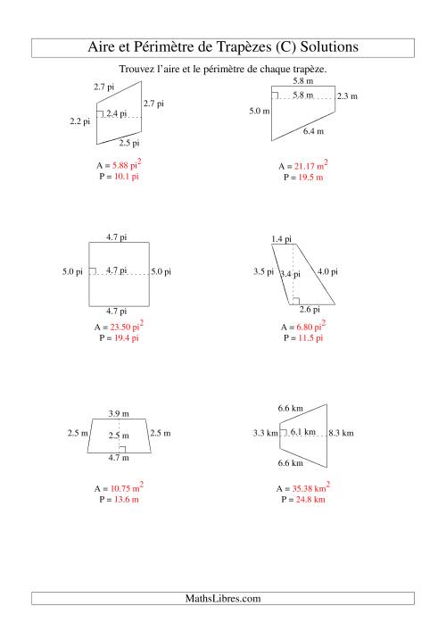 Aire et périmètre de trapèzes (jusqu'à 1 décimale; variation 1-9) (C) page 2