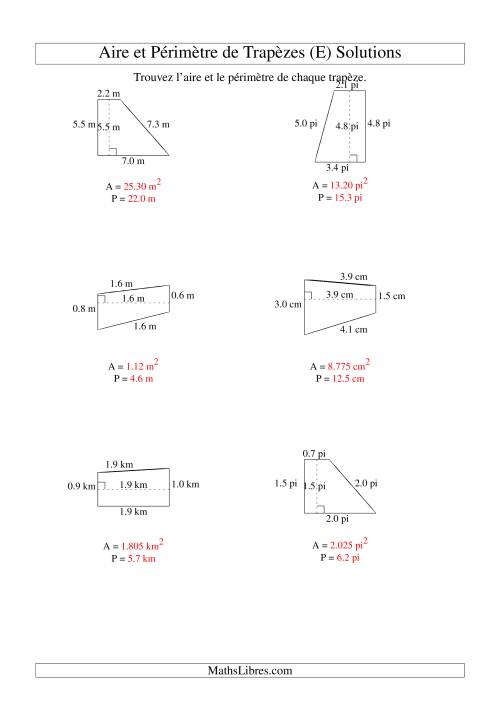 Aire et périmètre de trapèzes (jusqu'à 1 décimale; variation 1-9) (E) page 2