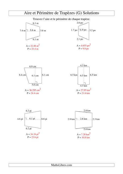 Aire et périmètre de trapèzes (jusqu'à 1 décimale; variation 1-9) (G) page 2
