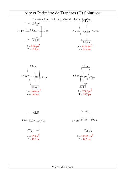 Aire et périmètre de trapèzes (jusqu'à 1 décimale; variation 1-9) (H) page 2
