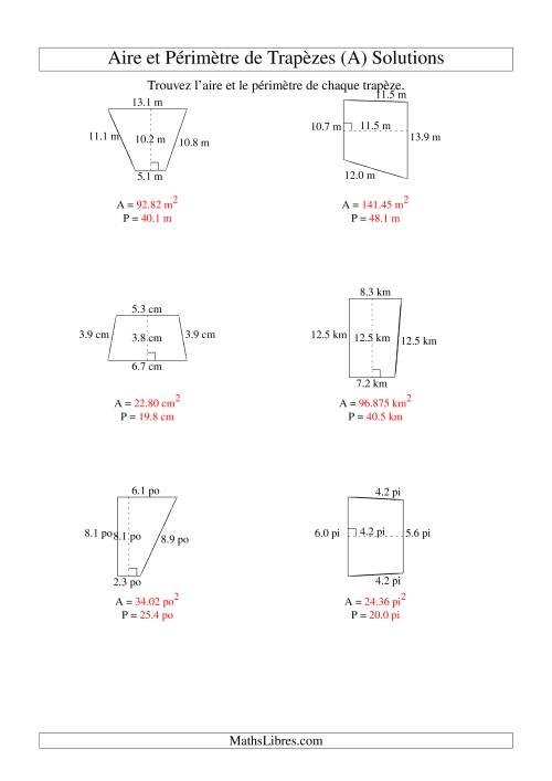 Aire et périmètre de trapèzes (jusqu'à 1 décimale; variation 5-20) (A) page 2