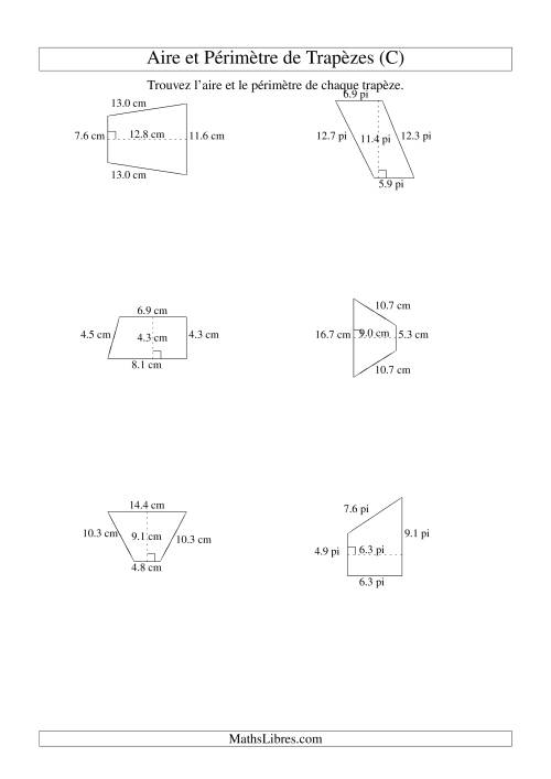 Aire et périmètre de trapèzes (jusqu'à 1 décimale; variation 5-20) (C)