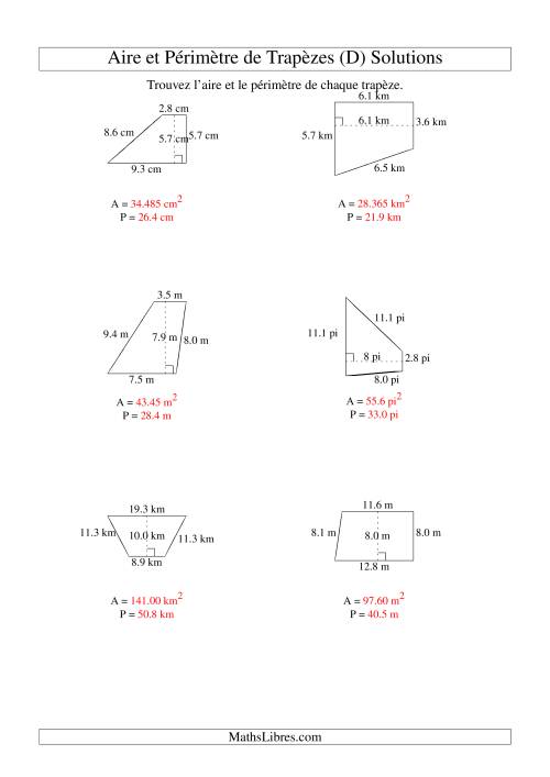 Aire et périmètre de trapèzes (jusqu'à 1 décimale; variation 5-20) (D) page 2