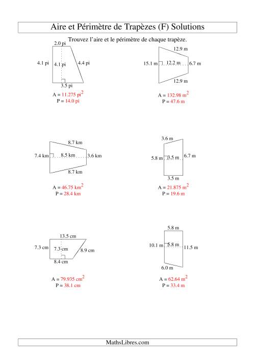Aire et périmètre de trapèzes (jusqu'à 1 décimale; variation 5-20) (F) page 2
