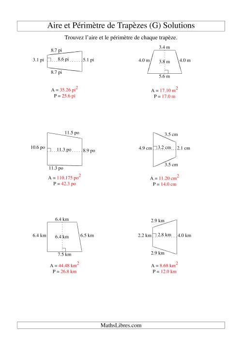 Aire et périmètre de trapèzes (jusqu'à 1 décimale; variation 5-20) (G) page 2