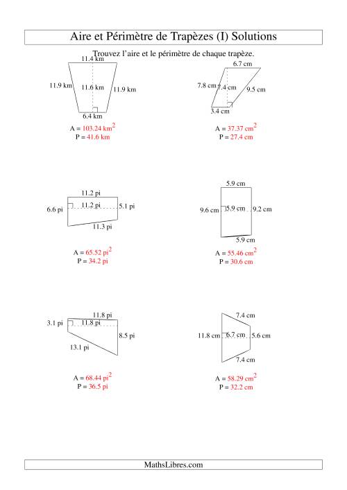 Aire et périmètre de trapèzes (jusqu'à 1 décimale; variation 5-20) (I) page 2