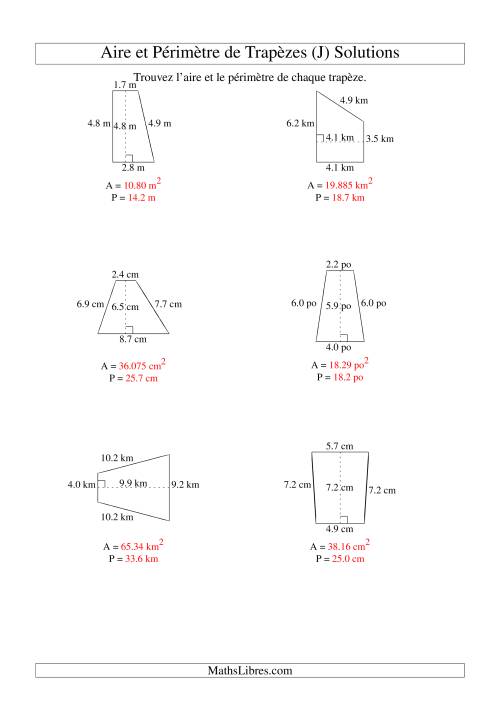 Aire et périmètre de trapèzes (jusqu'à 1 décimale; variation 5-20) (J) page 2