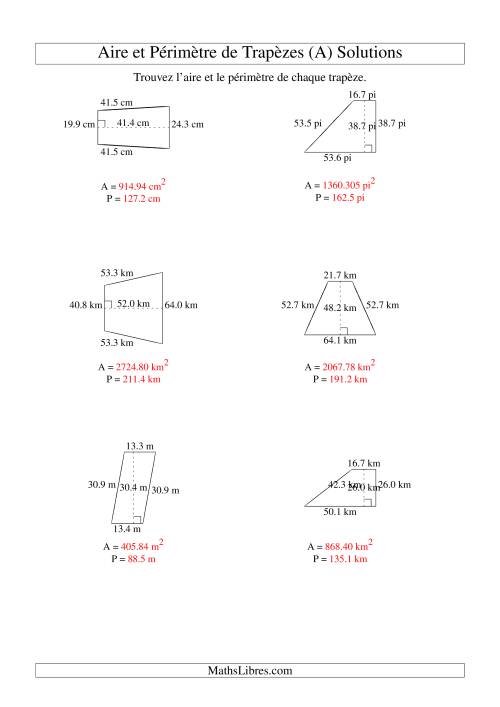 Aire et périmètre de trapèzes (jusqu'à 1 décimale; variation 10-99) (A) page 2