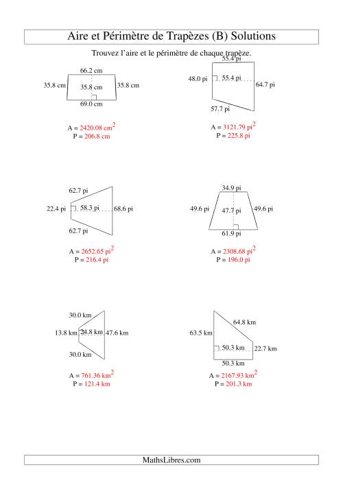 Aire et périmètre de trapèzes (jusqu'à 1 décimale; variation 10-99) (B) page 2