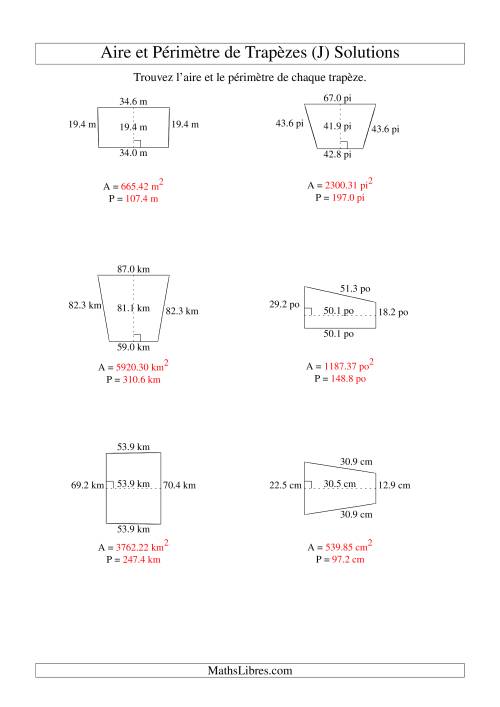 Aire et périmètre de trapèzes (jusqu'à 1 décimale; variation 10-99) (J) page 2