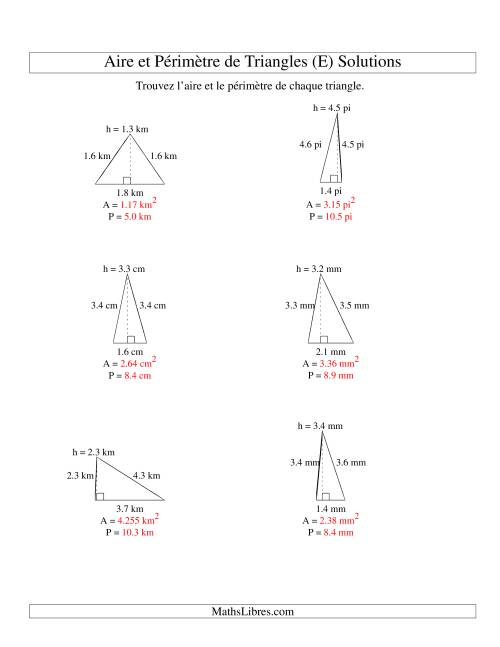 Aire et périmètre de triangles (jusqu'à 1 décimale; variation 1-5) (E) page 2