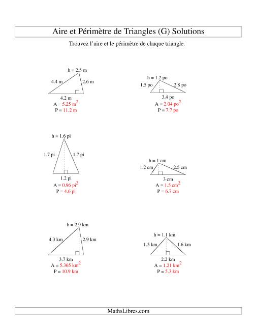 Aire et périmètre de triangles (jusqu'à 1 décimale; variation 1-5) (G) page 2