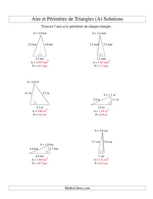 Aire et périmètre de triangles (jusqu'à 1 décimale; variation 1-5) (Tout) page 2
