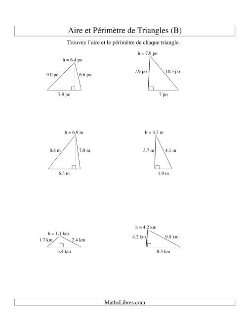 Aire et périmètre de triangles (jusqu'à 1 décimale; variation 1-9) (B)