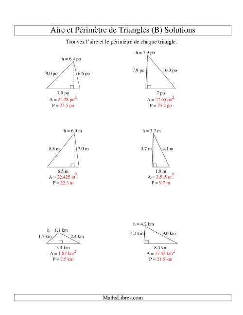 Aire et périmètre de triangles (jusqu'à 1 décimale; variation 1-9) (B) page 2