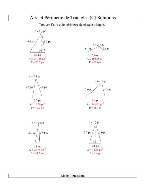 Aire et périmètre de triangles (jusqu'à 1 décimale; variation 1-9) (C) page 2