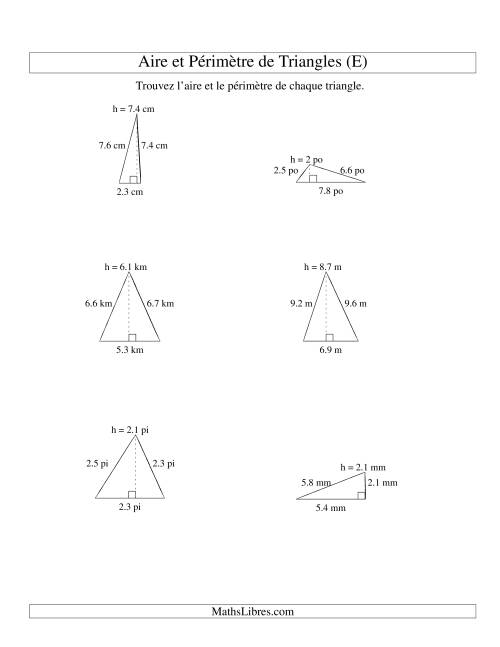 Aire et périmètre de triangles (jusqu'à 1 décimale; variation 1-9) (E)