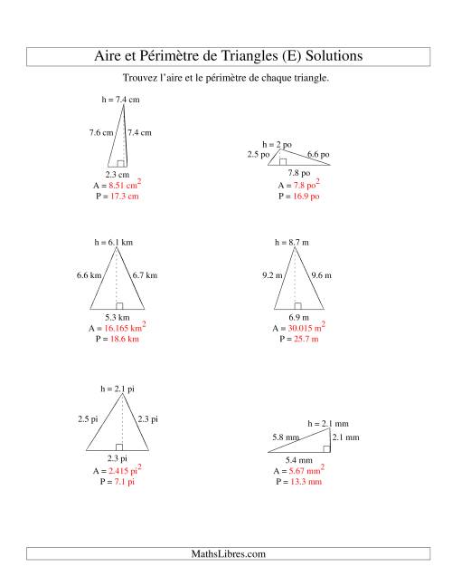 Aire et périmètre de triangles (jusqu'à 1 décimale; variation 1-9) (E) page 2