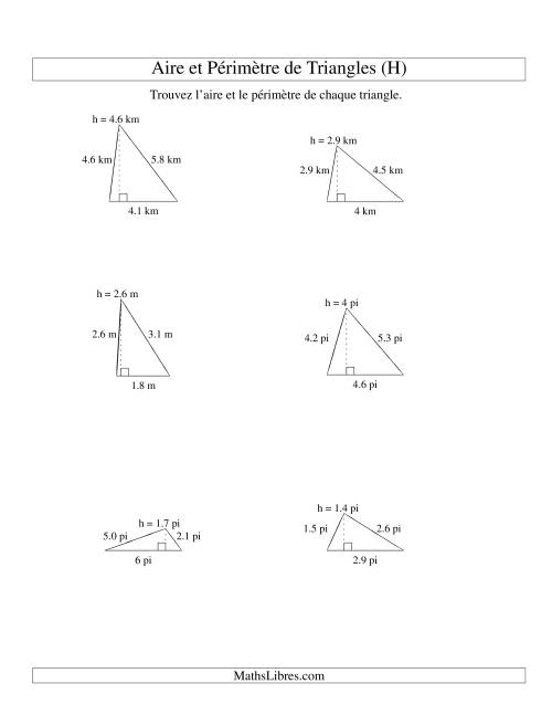 Aire et périmètre de triangles (jusqu'à 1 décimale; variation 1-9) (H)