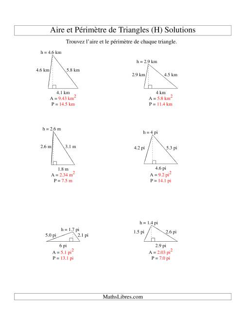 Aire et périmètre de triangles (jusqu'à 1 décimale; variation 1-9) (H) page 2