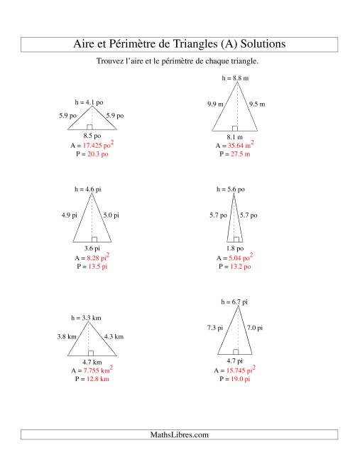 Aire et périmètre de triangles (jusqu'à 1 décimale; variation 1-9) (Tout) page 2